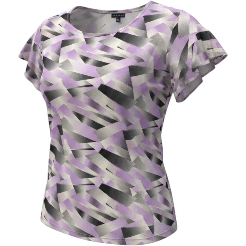 N Touch Womens Purple Geometric Abstract Print Button Flutter Sleeve Top 1X
